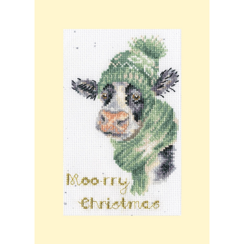 Bothy Threads - Wrendale - Christmas Card Cross Stitch Kit - Moo-rry Christmas - Cow with Hat & Scarf