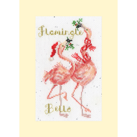 Bothy Threads - Wrendale - Christmas Card Cross Stitch Kit - Flamingle Bells - Flamingoes
