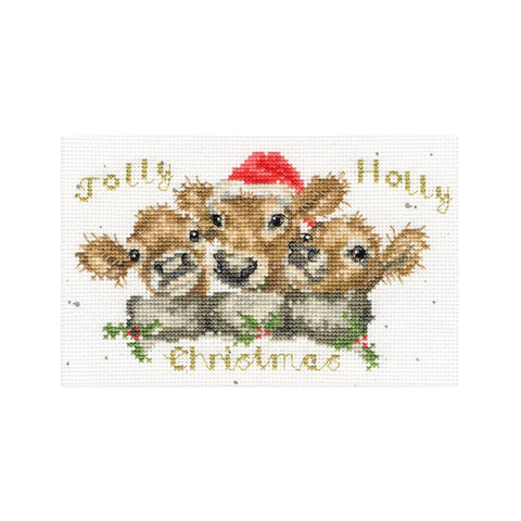 Bothy Threads - Wrendale Christmas - Greeting Card Cross Stitch Kit - Jolly Holly Cows