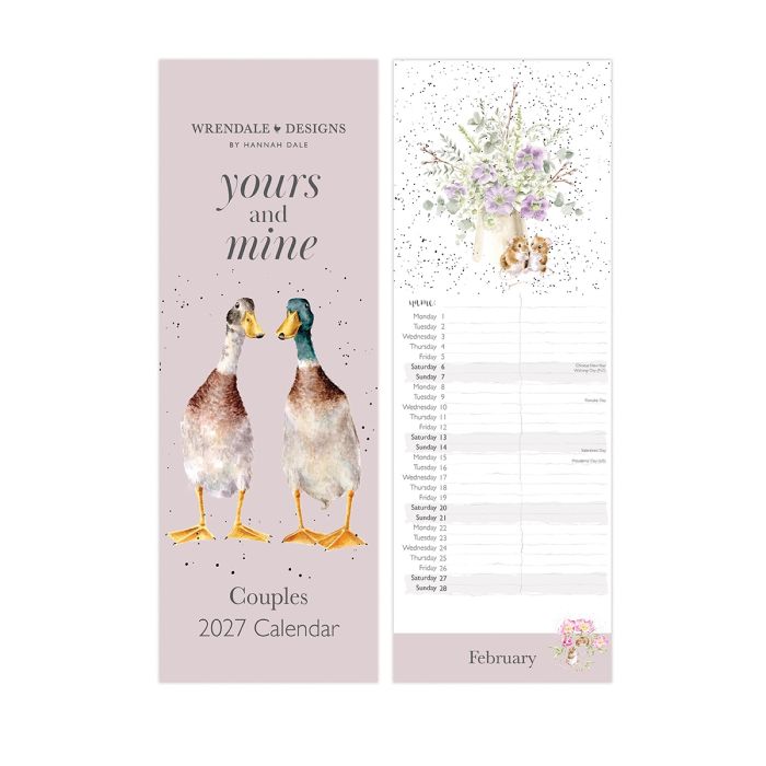 NEW - Wrendale - Yours and Mine Couples - Slim Calendar - 2027