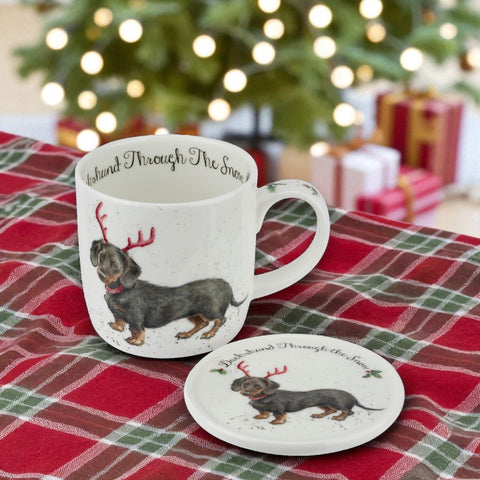 NEW - SPECIAL OFFER - LIMITED STOCK  - Wrendale - Christmas - Mug & Coaster Set - Dachshund Through The Snow