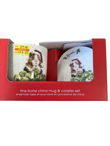 NEW - Wrendale - Christmas - Mug & Coaster Set - Sprouts Guinea Pig