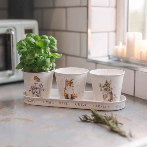 NEW - Wrendale Herb Pots & Tray - Rabbit, Fox & Robin
