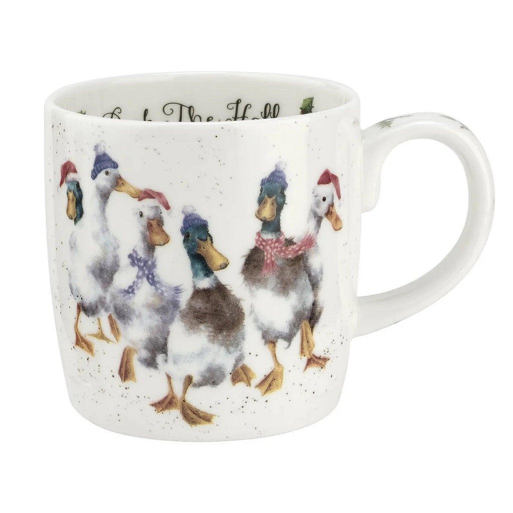 HALF PRICE OFFER Wrendale Christmas Bone China Mug Duck The Hall