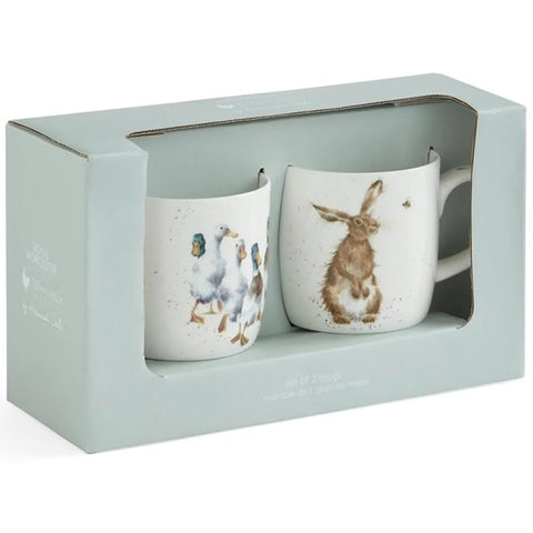Wrendale - Box Set of 2 Mugs  - Ducks, Hare & Bee