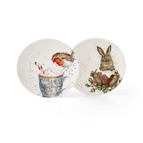 Wrendale - Christmas Collection - Set of 2 Side Plates 16.5cm / 6" - Robin & Bunny