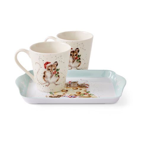 Wrendale - Christmas Collection - Mini Mugs & Tray Set  - Holly Jolly Christmas - Mice