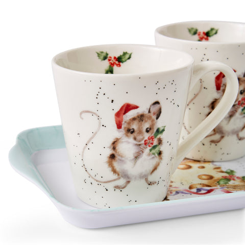 Wrendale - Christmas Collection - Mini Mugs & Tray Set  - Holly Jolly Christmas - Mice