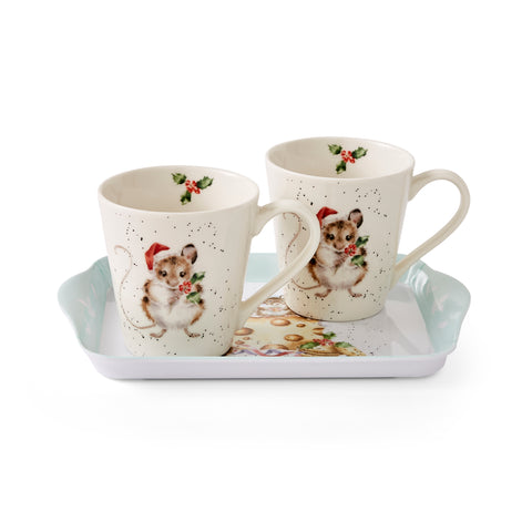 Wrendale - Christmas Collection - Mini Mugs & Tray Set  - Holly Jolly Christmas - Mice