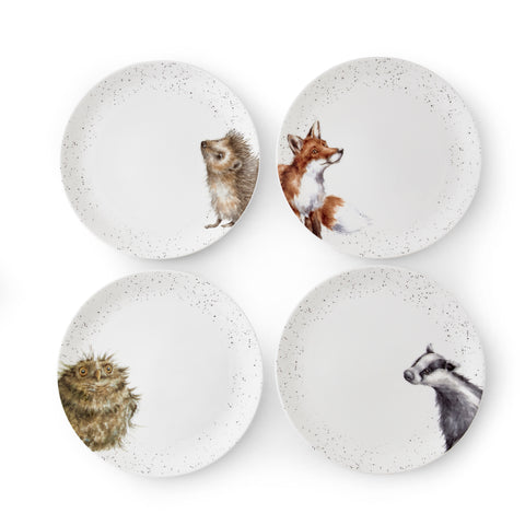 Wrendale - Coupe Dinner Plates ( SET B ) 26.7cm / 10.5" - Set of 4 - Badger, Hedgehog, Fox & Owl