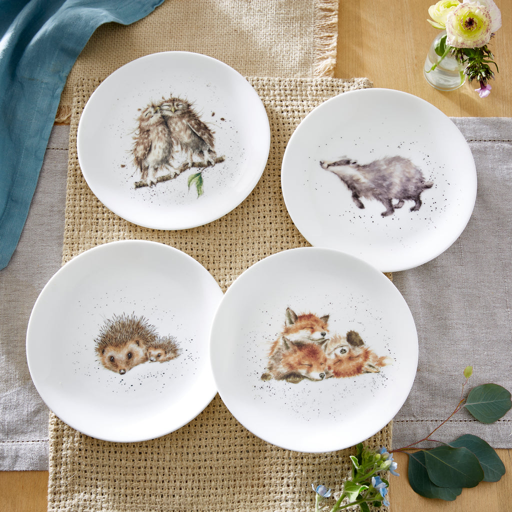 Wrendale - Coupe Salad Plates ( SET B )  21cm / 8" - Set of 4 - Badger, Hedgehog, Fox & Owl