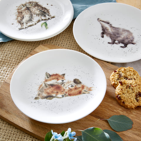 Wrendale - Coupe Salad Plates ( SET B )  21cm / 8" - Set of 4 - Badger, Hedgehog, Fox & Owl