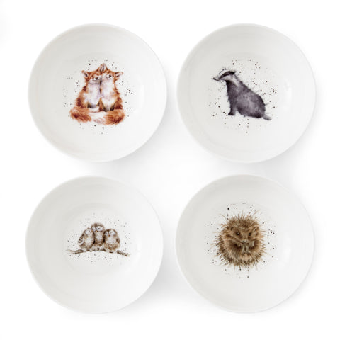 Wrendale - Cereal Bowl - 15.3cm / 6" - Set of 4 - Badger, Hedgehog, Fox & Owl