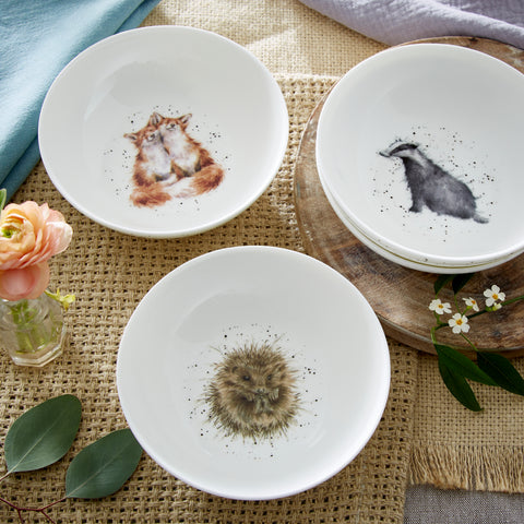 Wrendale - Cereal Bowl - 15.3cm / 6" - Set of 4 - Badger, Hedgehog, Fox & Owl