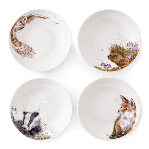 Wrendale - Pasta Bowl - 22cm / 8.6" -  Set of 4 - Badger, Hedgehog, Fox & Owl
