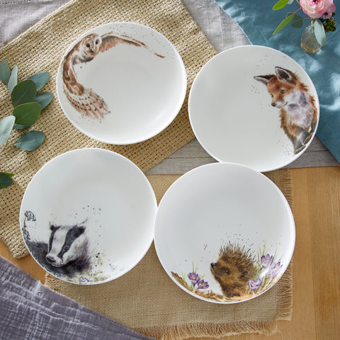 Wrendale - Pasta Bowl - 22cm / 8.6" -  Set of 4 - Badger, Hedgehog, Fox & Owl