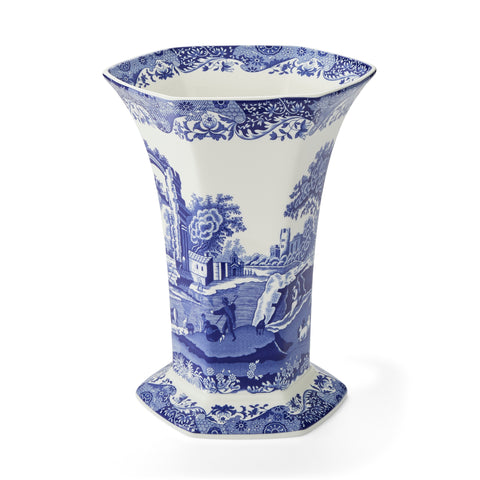 Spode - Blue Italian -  Large Tall Vase - Hexagonal