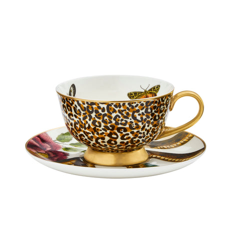 Spode Creatures of Curiosity Tea Cup & Saucer Coupe Leopard / Snake