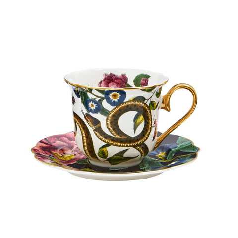 Spode Creatures of Curiosity Tea Cup & Saucer Fluted Snake / Black