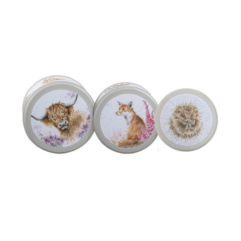 Wrendale - Nest of 3 Cake Tins - Hedgehog + Fox + Cow