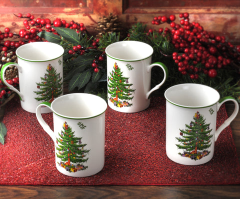 Spode Christmas Tree - Bone China Mugs - Gift Box Set of 4