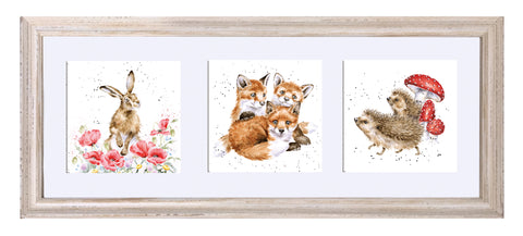 Wrendale  - A Trio of Framed Cards - Hare Foxes & Hedgehogs