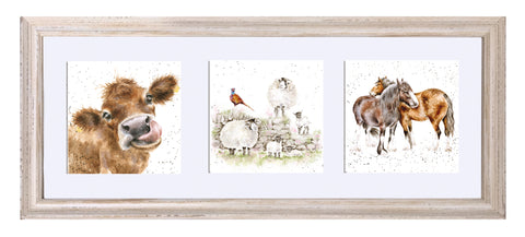 Wrendale  - A Trio of Framed Cards - Brown Cow, Sheep & Pheasant & Horses