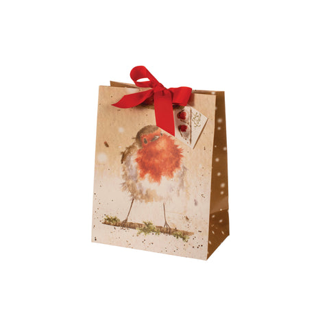 Wrendale - Christmas - Gift Bag - Small - Robin with Gold border