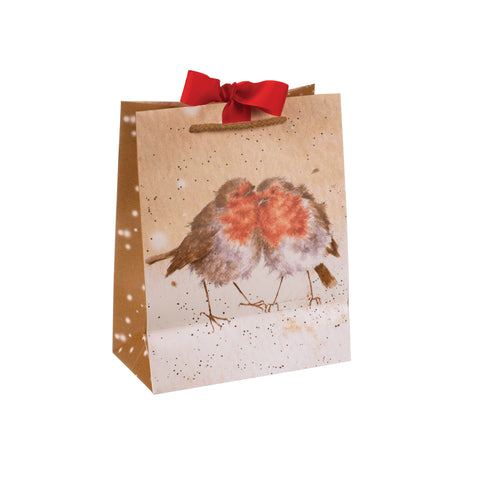 Wrendale - Christmas - Gift Bag -  Medium  - Robin with Gold Border