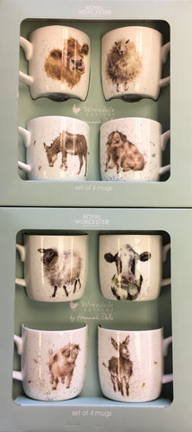 Wrendale - Box Set of 4 Mugs - Cow, Sheep, Donkey & Pig