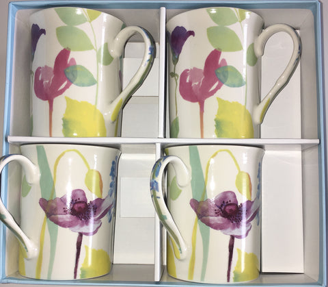 Portmeirion - Water Garden - Bone China Mugs - Gift Box Set of 4