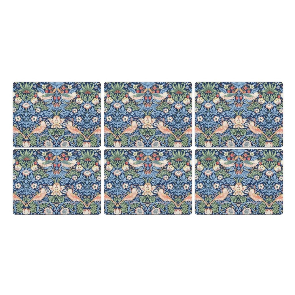 Morris & Co - Strawberry Thief - Placemats - Set of 6 - Blue