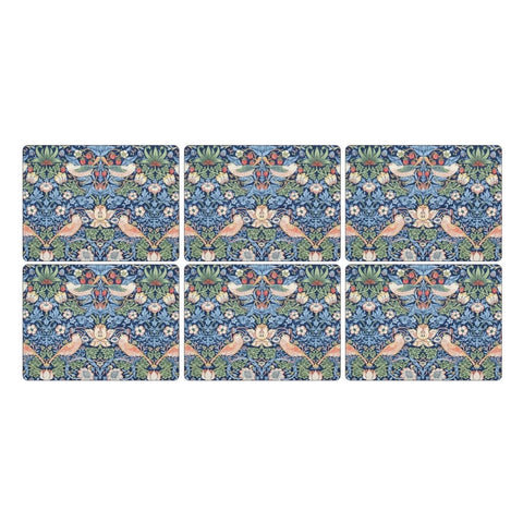 Morris & Co - Strawberry Thief - Placemats - Set of 6 - Blue