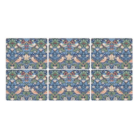 Morris & Co - Strawberry Thief - Placemats - Set of 6 - Blue