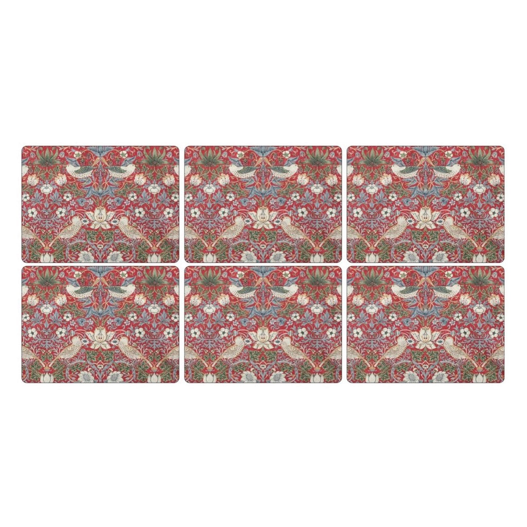 Morris & Co - Strawberry Thief - Placemats - Set of 6 - Red
