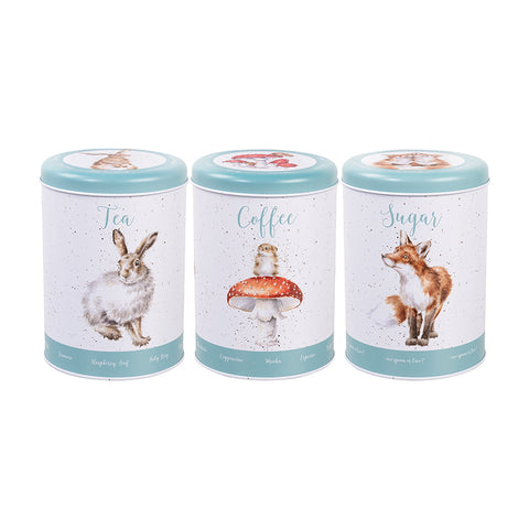 Wrendale - Tea, Coffee & Sugar Canisters - Set of 3 - The Country Set 1 Teal Lid