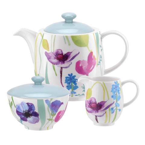 Portmeirion - Water Garden - 3 Piece Tea Service - Teapot, Cream & Sugar