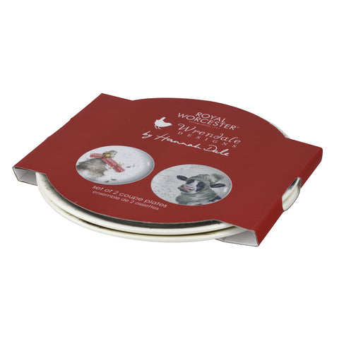 Wrendale - Christmas Collection - Set of 2 Side Plates 16.5cm / 6" - Duck & Cow