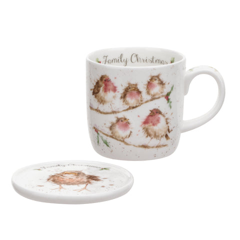 Wrendale - Christmas Collection - Mug & Coaster Set - Family Christmas - Robins