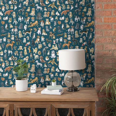 Wrendale - Home - Wallpaper - Busy Dog Teal