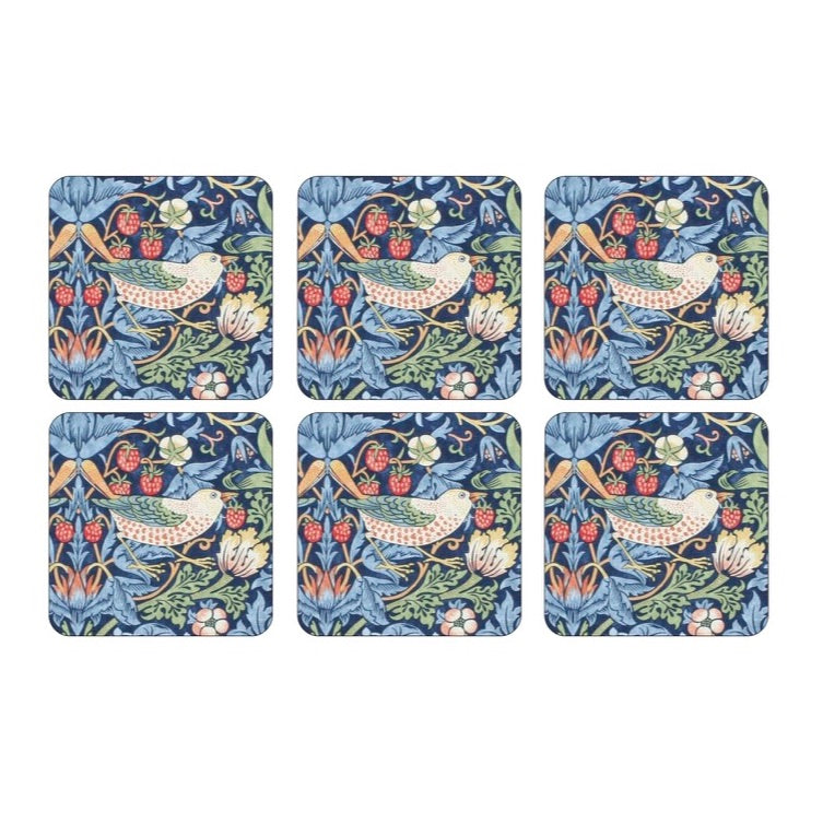 Morris & Co - Strawberry Thief - Coasters - Set of 6 - Blue