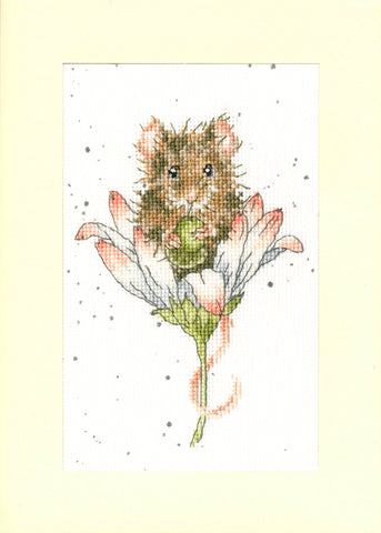 Bothy Threads - Wrendale - Greeting Card Cross Stitch Kit - Wishes Just for You - Mouse on a Flower
