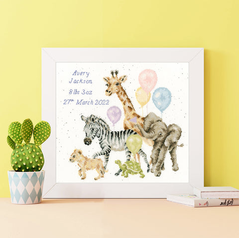 Bothy Threads - Wrendale - Cross Stitch Kit - Welcome to The World - Baby Animals & Balloons