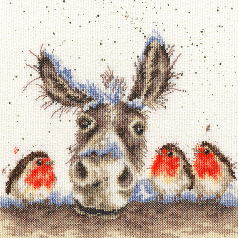 Bothy Threads - Wrendale - Cross Stitch Kit - Christmas Donkey - Donkey with Robins