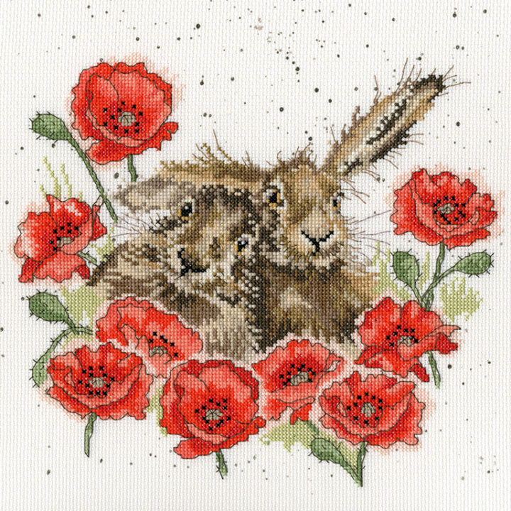 Bothy Threads - Wrendale - Cross Stitch Kit - Love Is In The Hare - Hares in Poppies