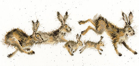 Bothy Threads - Wrendale - Cross Stitch Kit - Spring In Your Step - A line of Hares