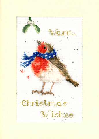 Bothy Threads - Wrendale - Christmas Card Cross Stitch Kit - Warm Wishes - Robin & Mistletoe