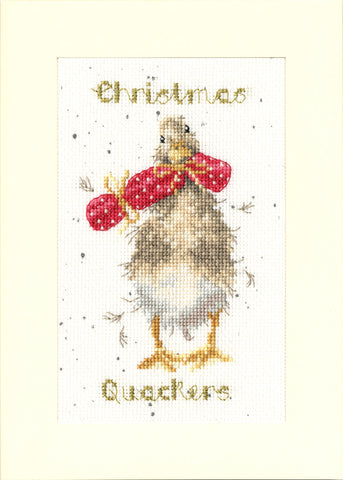 Bothy Threads - Wrendale - Christmas Card Cross Stitch Kit - Christmas Quackers - Duck with Cracker