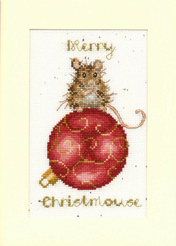 Bothy Threads - Wrendale - Christmas Card Cross Stitch Kit - Merry Christmouse - Mouse & Bauble