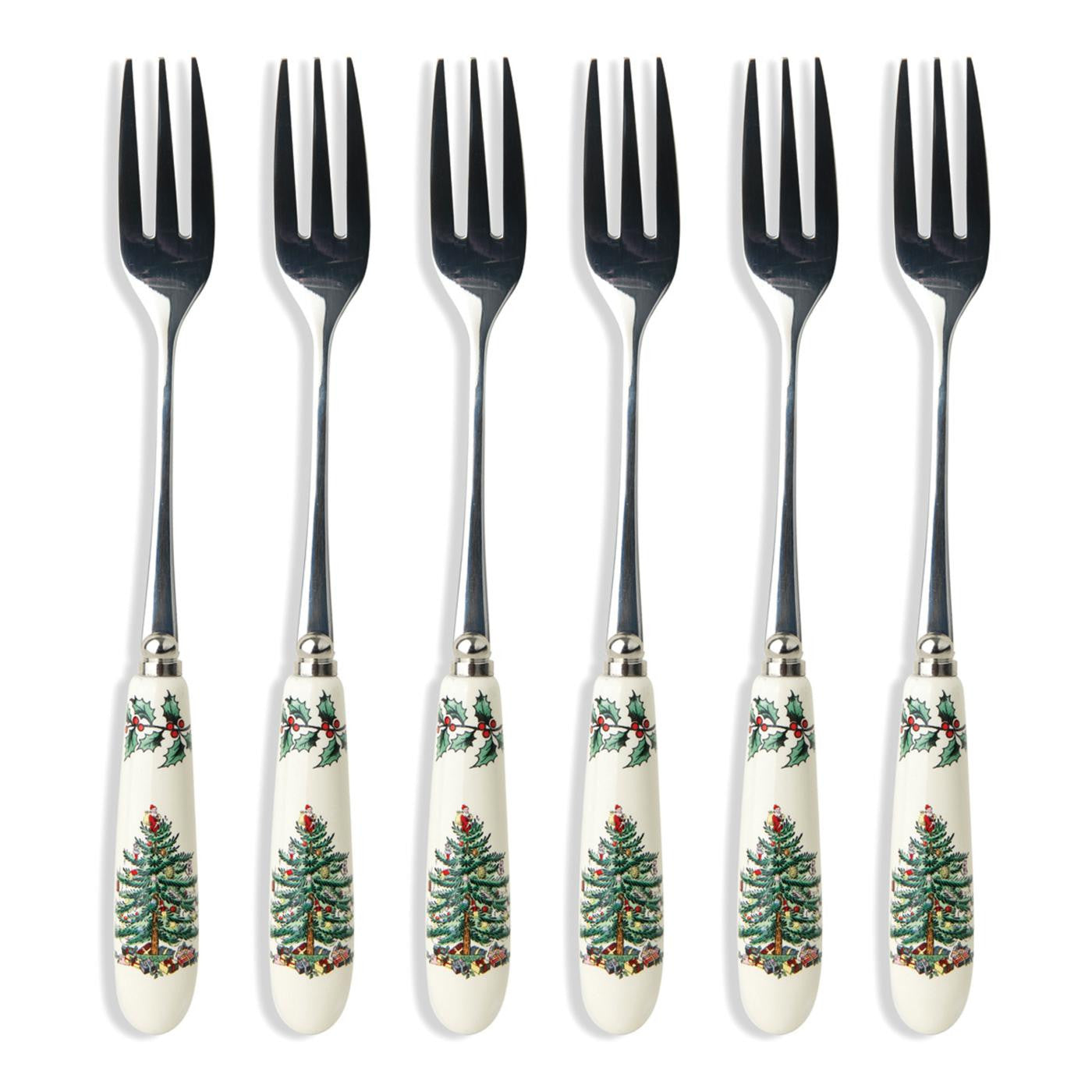 Spode Christmas Tree Pastry Forks Box Set of